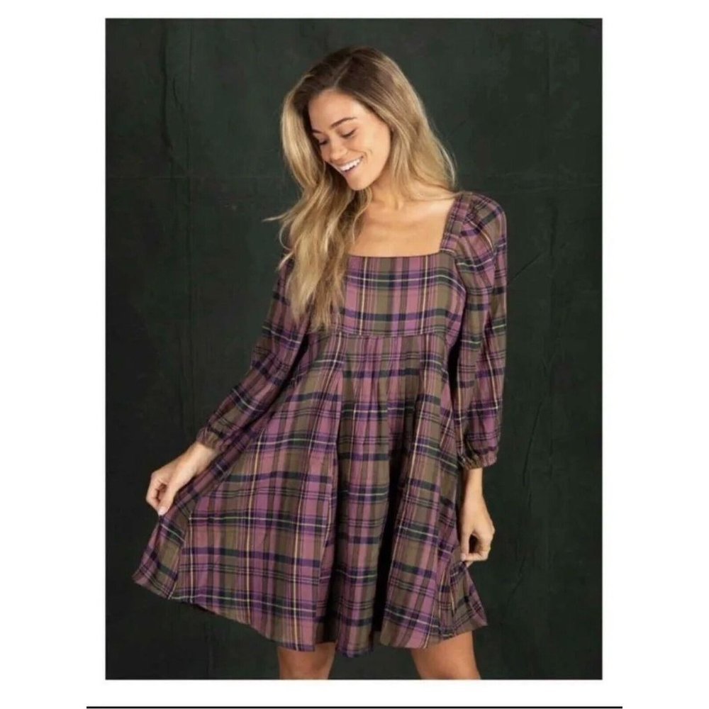 Natural life women's purple Plaid Dress New with tags Sz L